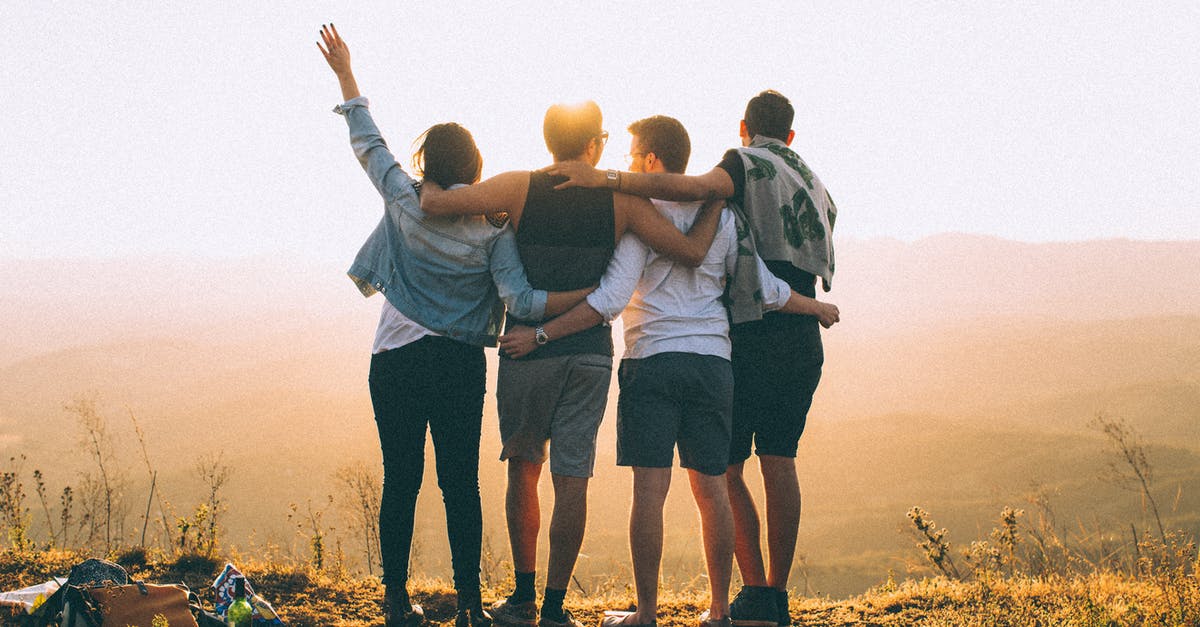 Schengen visa overlap, can I stay or do I have to travel back for 1 day? [duplicate] - Anonymous friends standing together at sunset in mountains
