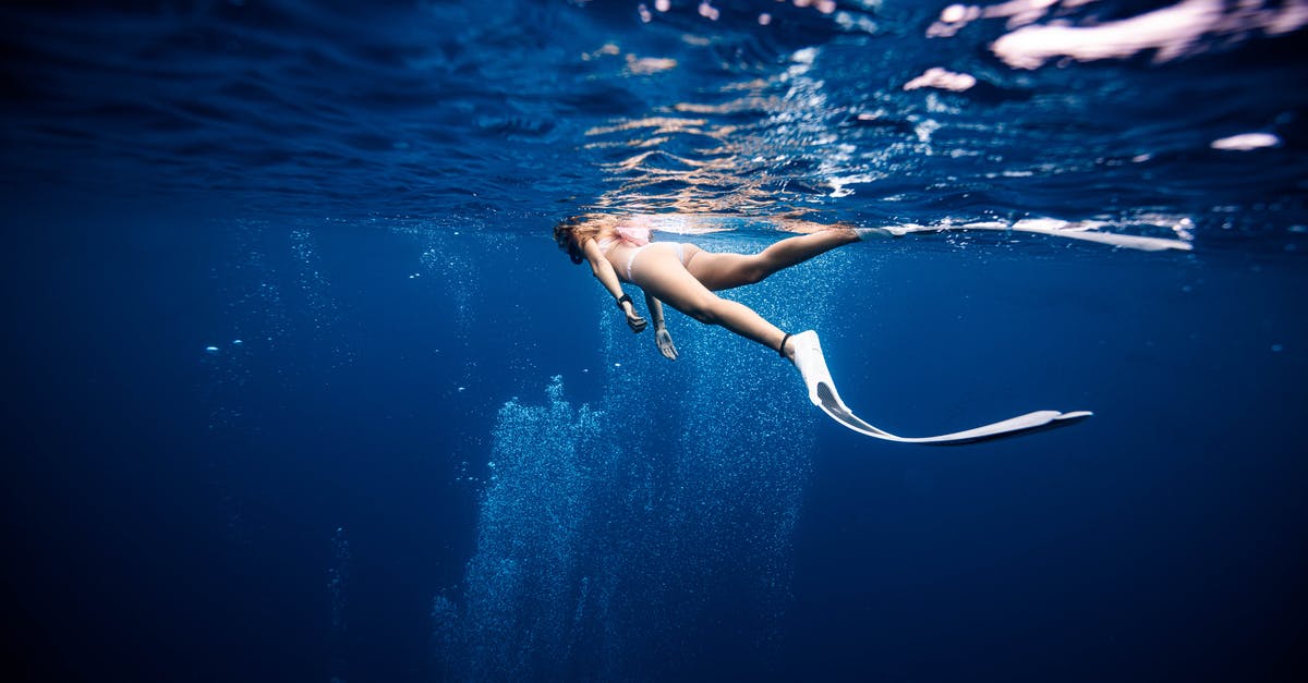 Schengen visa with R/AT under remarks - Female diver in swimwear and flippers swimming on surface of deep blue ocean Schengen visa with R/AT under remarks - Female diver in swimwear and flippers swimming on surface of deep blue ocean