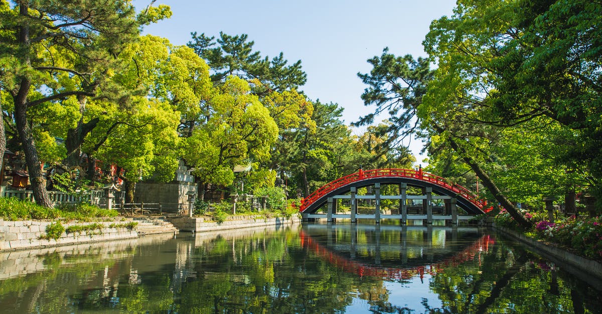 Shore Pass at Narita Airport, Japan - Picturesque view of green Sumiyoshi Grand Shrine temple territory in Osaka Japan on summer sunny day Shore Pass at Narita Airport, Japan - Picturesque view of green Sumiyoshi Grand Shrine temple territory in Osaka Japan on summer sunny day
