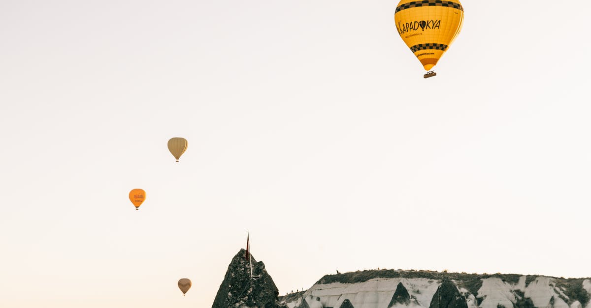Shortest transatlantic flight from Europe to somewhere, so that continental US can be reached by land (with possible ferry) - Air balloons flying in sky over rocky highlands