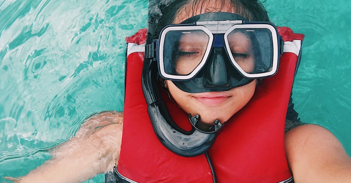 Snorkeling in southern Japan? - A person wearing red and black life vest and goggles while swimming Snorkeling in southern Japan? - A person wearing red and black life vest and goggles while swimming