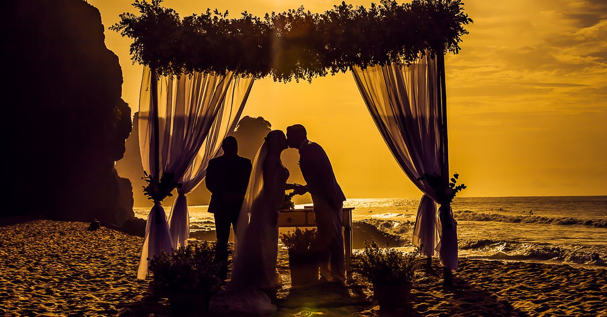 Source of travel funds when applying for a UK visa as a married couple - Silhouette Photography of Newly Wed Kissing on Seashore