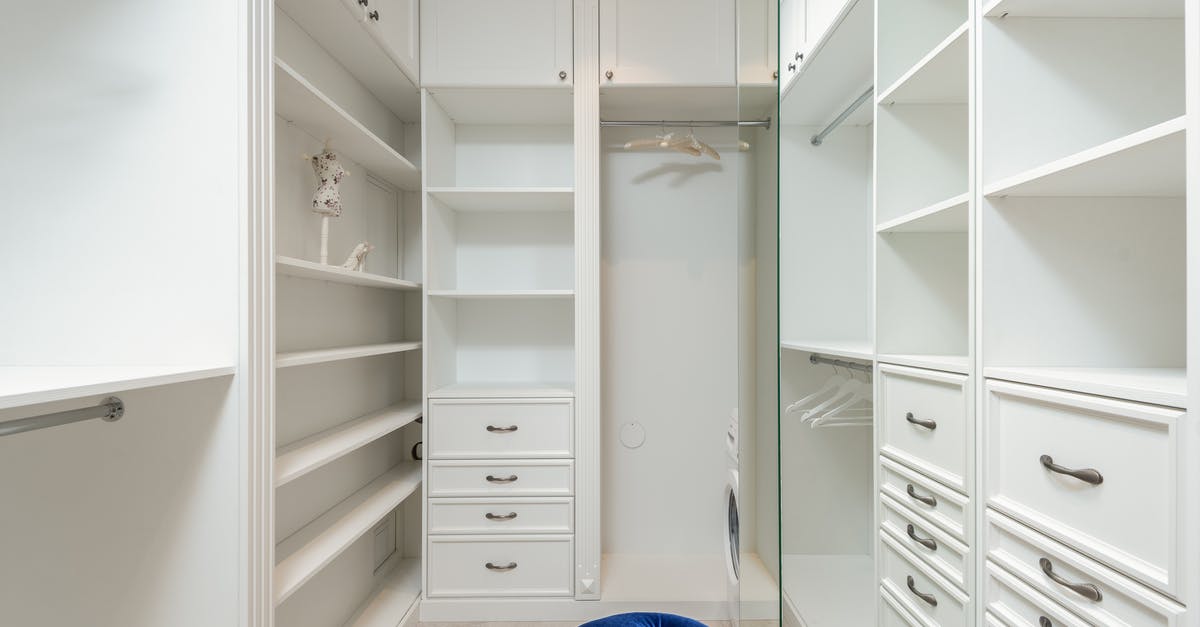 Storage of home SIM while abroad - White classic styled built in wardrobe with empty shelves Storage of home SIM while abroad - White classic styled built in wardrobe with empty shelves