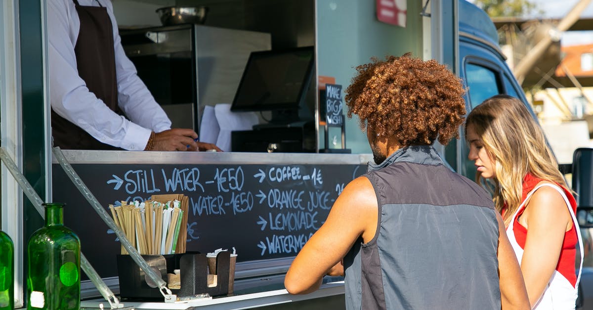 Thai girlfriend first visitor visa refused due to bad advice [duplicate] - Multiethnic couple standing together near food truck with seller and selecting dishes from menu in sunny day