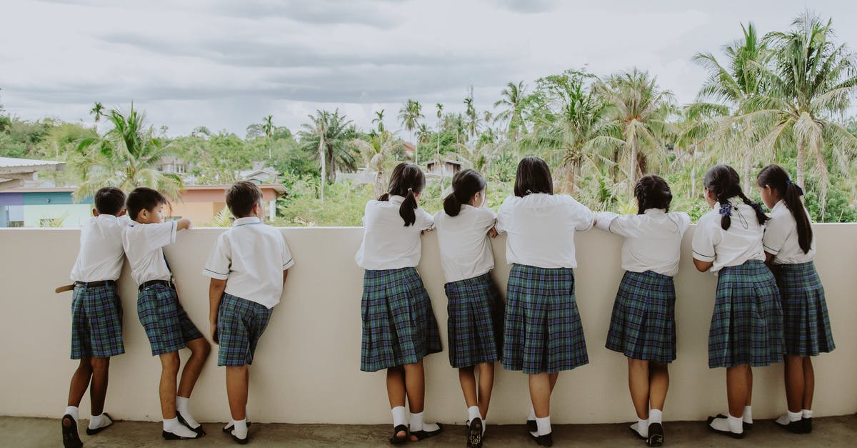 Thailand visa with a short visit to Cambodia - Rear view of Boys and Girls in School Uniforms Standing on Terrace Thailand visa with a short visit to Cambodia - Rear view of Boys and Girls in School Uniforms Standing on Terrace