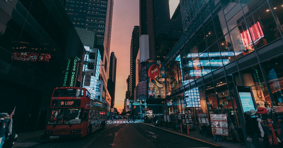 Toronto to New York by bus - what to expect? [closed] - Double Decker Bus on Sidewalk at Night