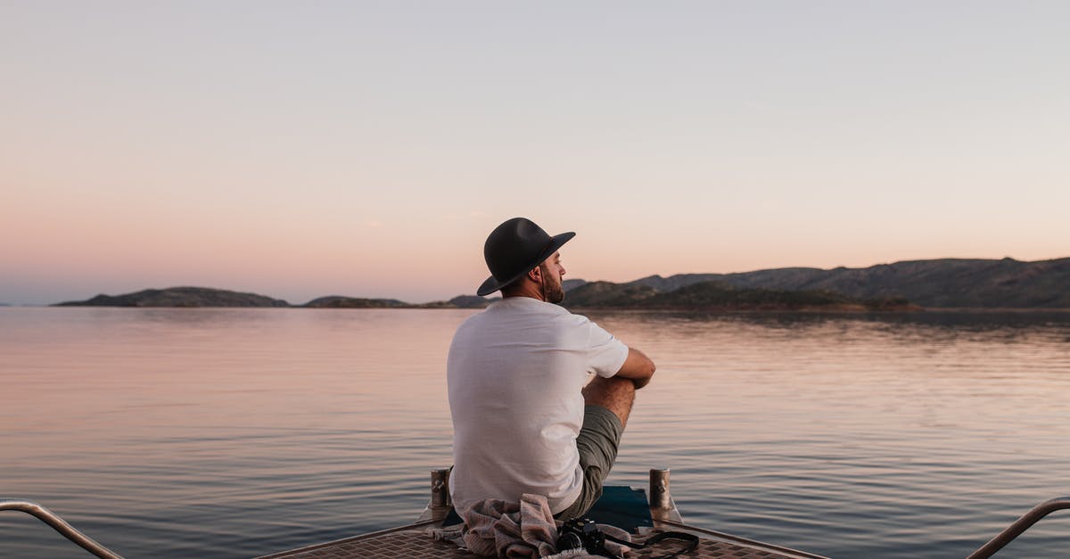 Tourist on ICT Short term visa? - Back view of unrecognizable man in casual clothes and hat sitting on boat near photo camera while admiring peaceful sea under cloudless sky Tourist on ICT Short term visa? - Back view of unrecognizable man in casual clothes and hat sitting on boat near photo camera while admiring peaceful sea under cloudless sky