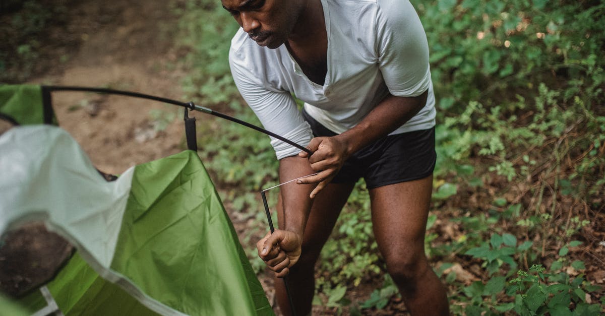 Tourist on ICT Short term visa? - Serious black traveler trying to set up tent in forest Tourist on ICT Short term visa? - Serious black traveler trying to set up tent in forest