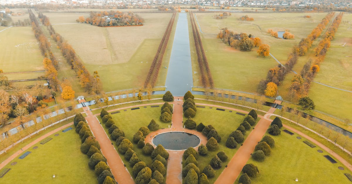 Traveling From Pittsburgh To London via United Airlines - Picturesque aerial view of well groomed gardens and fountains of ancient historic Hampton Court Palace located in London Traveling From Pittsburgh To London via United Airlines - Picturesque aerial view of well groomed gardens and fountains of ancient historic Hampton Court Palace located in London