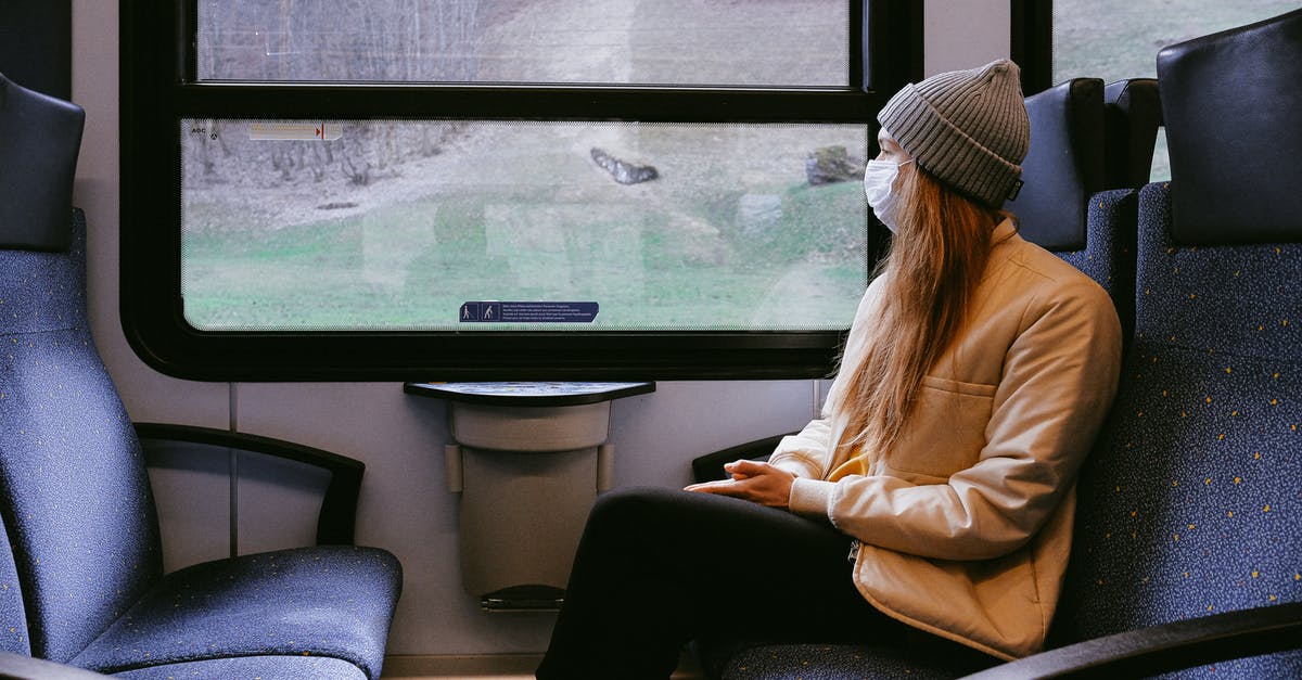 Travelling to Paris by train during a strike in December 2019 - Woman Wearing Mask on Train Travelling to Paris by train during a strike in December 2019 - Woman Wearing Mask on Train