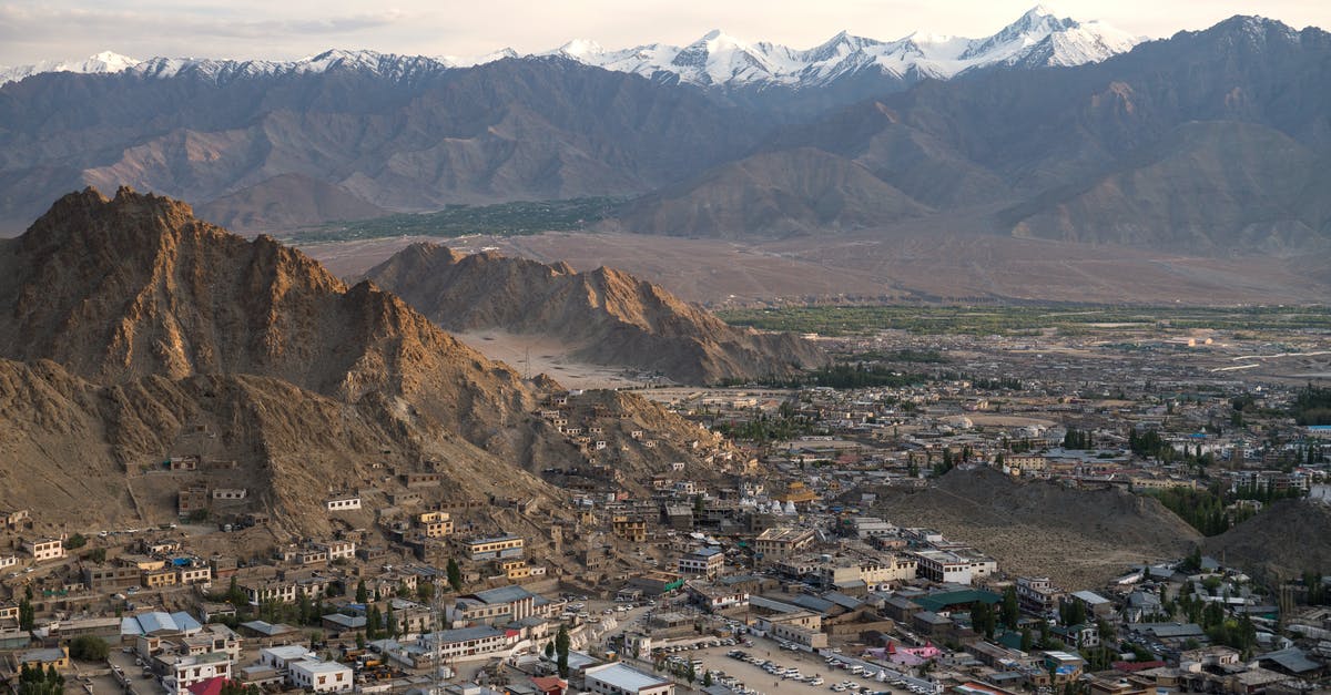 Trekking in Leh / Ladakh, India in January - Aerial Shot of the City of Leh in India Trekking in Leh / Ladakh, India in January - Aerial Shot of the City of Leh in India