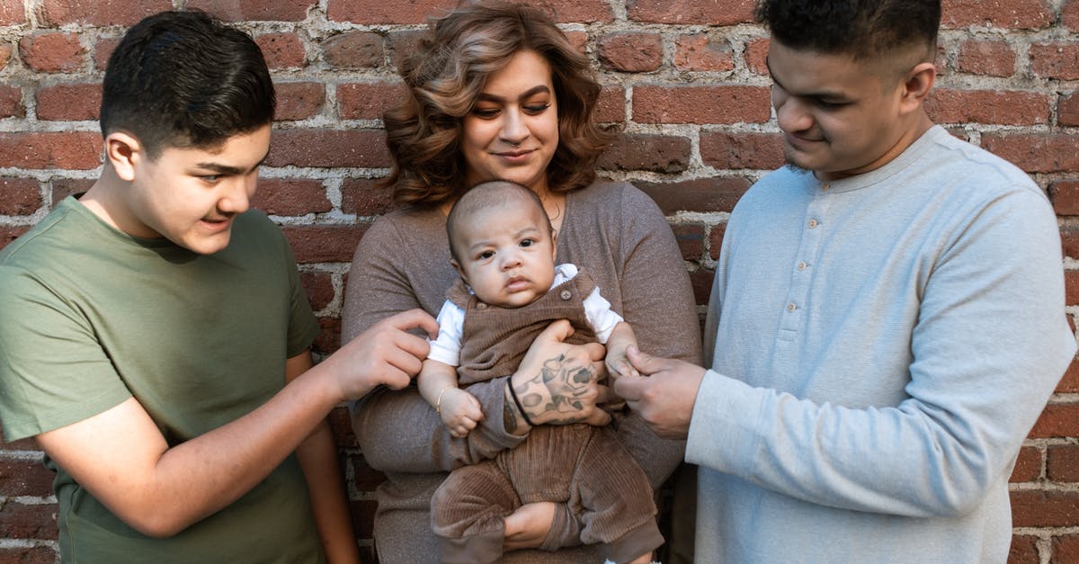 TTP (Nexus) times for parents vs. kids - A Woman Carrying Her Baby Boy while Standing Between the Father and His Son TTP (Nexus) times for parents vs. kids - A Woman Carrying Her Baby Boy while Standing Between the Father and His Son