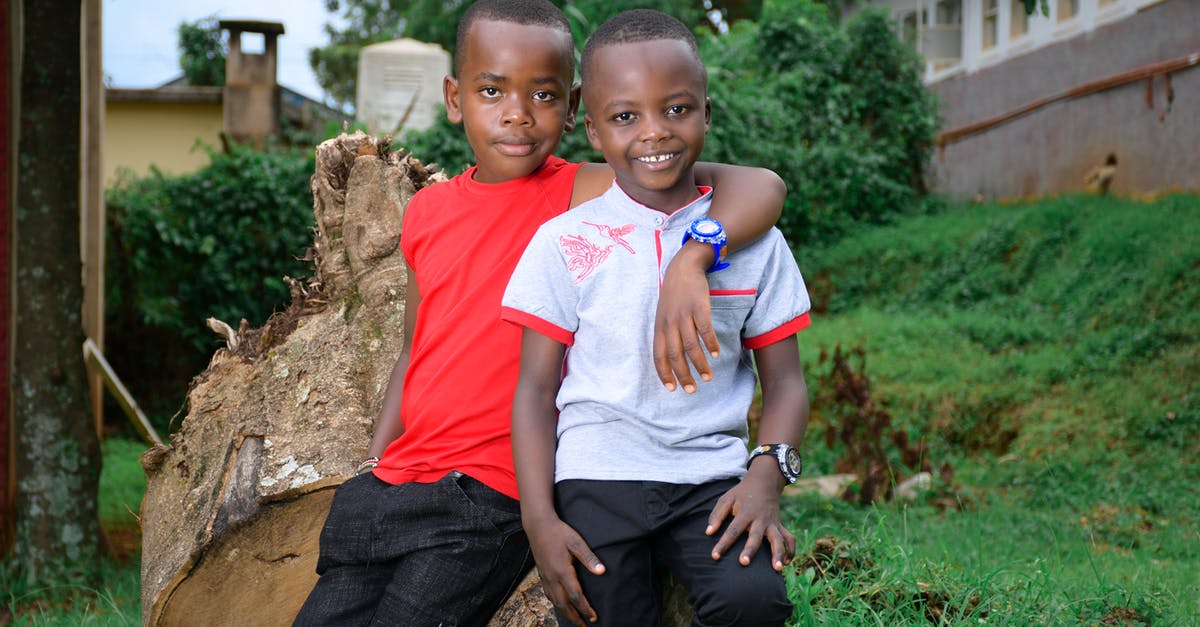 Two-entry Schengen visa for two airport transfers in Netherlands - Two African American Boys Sitting Together on Big Tree Trunk Two-entry Schengen visa for two airport transfers in Netherlands - Two African American Boys Sitting Together on Big Tree Trunk