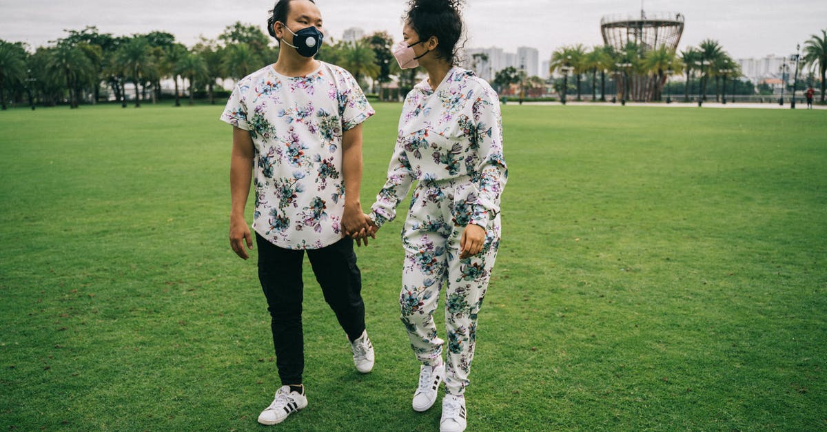 UK COVID Test-to-release programs starting date - Couple with Face Masks Standing on Green Grass Field UK COVID Test-to-release programs starting date - Couple with Face Masks Standing on Green Grass Field