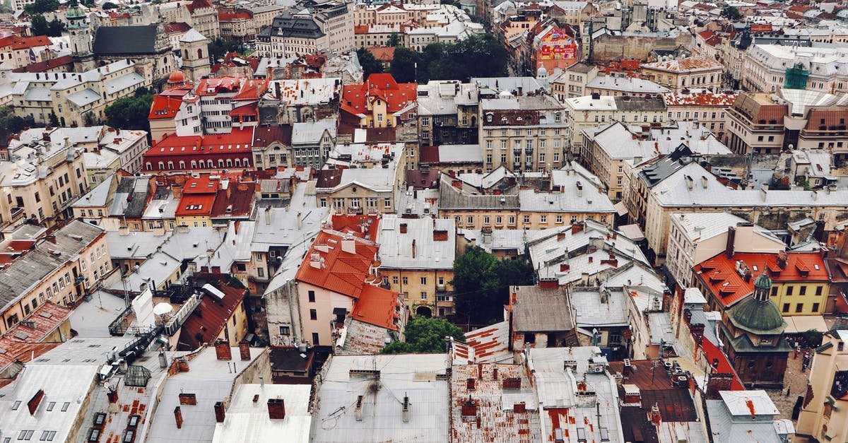 Ukrainian Citizen traveling from Canada to Frankfurt to Warsaw to Lviv. Schengen visa needed? [duplicate] - From above architecture and roofs of Lviv old town with typical colorful buildings and ancient churches