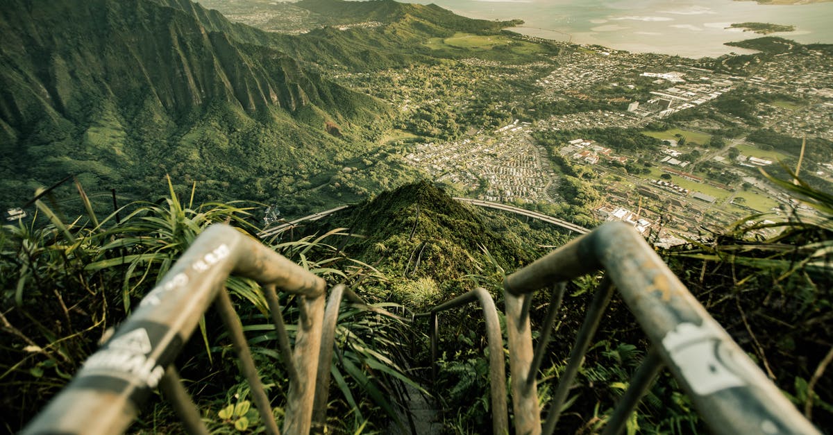 Vancouver, Seattle & Hawaii from Australia on one ESTA? - From above of stairway leading down to tropical forest with breathtaking view of ocean surrounded with powerful mountains Vancouver, Seattle & Hawaii from Australia on one ESTA? - From above of stairway leading down to tropical forest with breathtaking view of ocean surrounded with powerful mountains