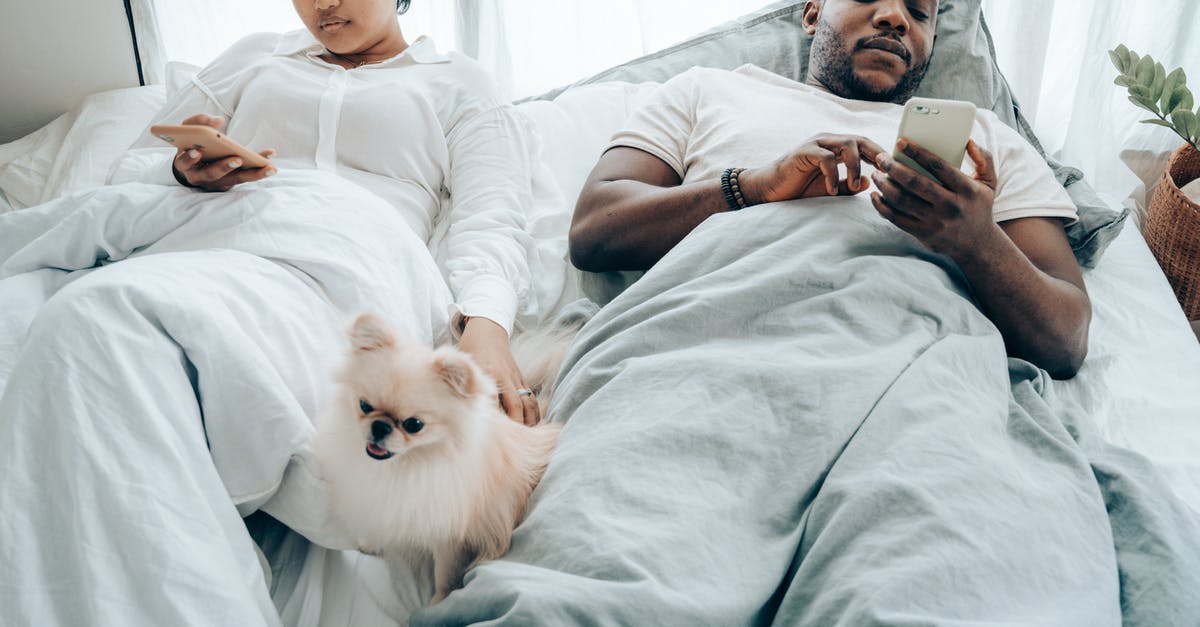 Visa for spouse accompanying a Scientific-Researcher in France [closed] - Crop pensive young couple lying in bed and using smartphone