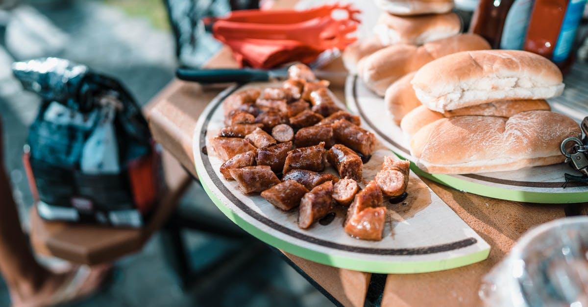 What does 1 piece baggage mean? - Appetizing fried meat on plate and package with coal on blurred background of products What does 1 piece baggage mean? - Appetizing fried meat on plate and package with coal on blurred background of products