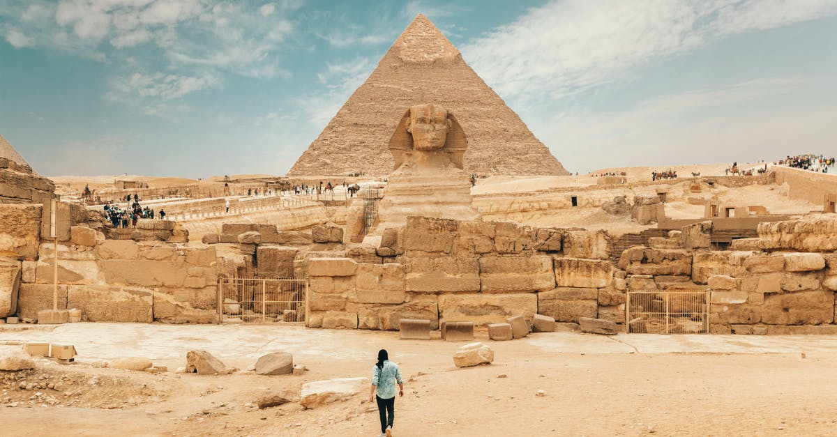What is the impact in travel history after visiting Russian federation? can i apply for Schengen? - Back view of unrecognizable man walking towards ancient monument Great Sphinx of Giza