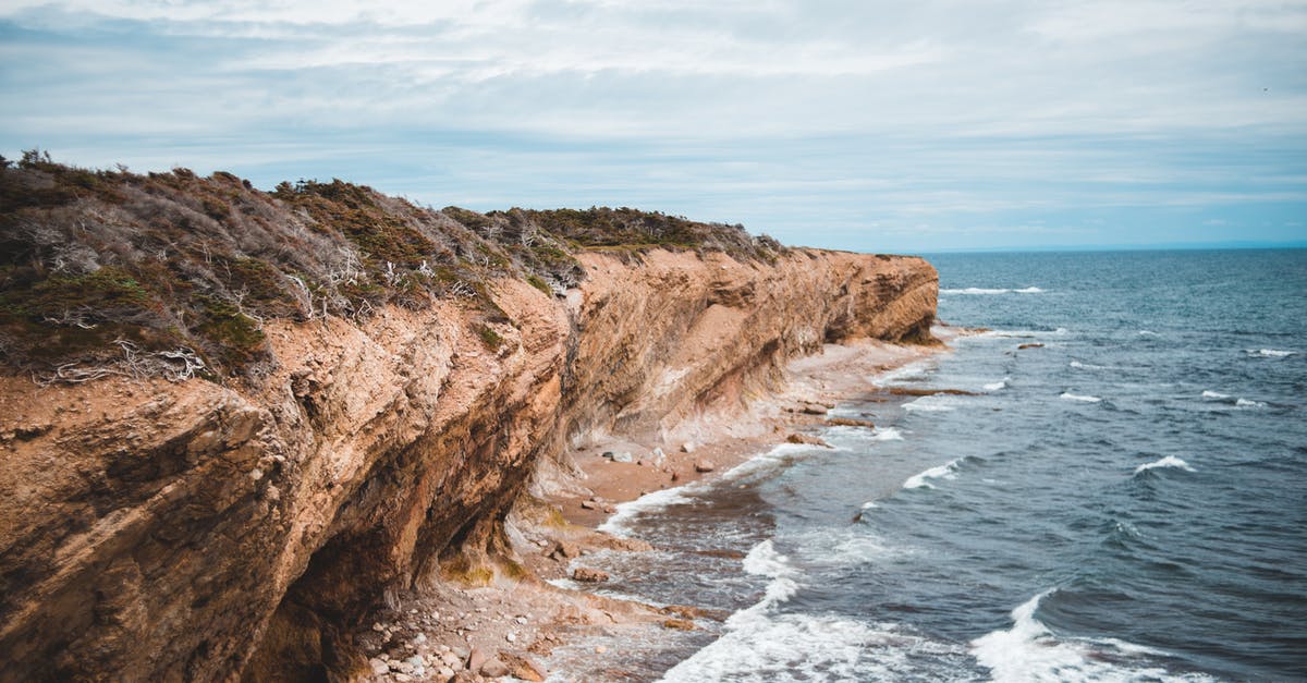 What is this formation on sea, seen from the air? - Rough cliff near wavy sea under sky What is this formation on sea, seen from the air? - Rough cliff near wavy sea under sky