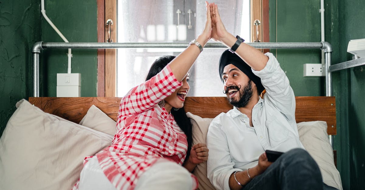 What was the meaning of this Indian gesture/greeting? - Positive adult ethnic couple in casual clothes giving high five to each other while resting on bed in small bedroom with sticking out pipe What was the meaning of this Indian gesture/greeting? - Positive adult ethnic couple in casual clothes giving high five to each other while resting on bed in small bedroom with sticking out pipe