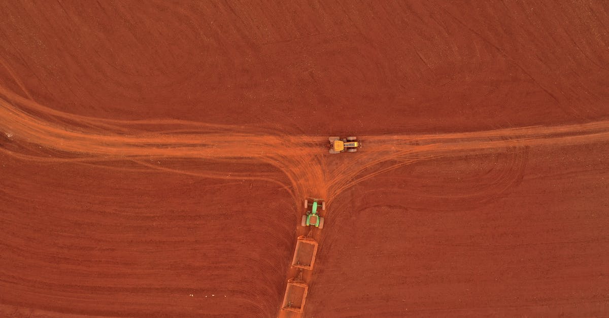 When driving in Belgium, what equipment is mandatory to have in a car registered in another country? - Aerial view of empty agricultural field and vehicles with trailers at summer day