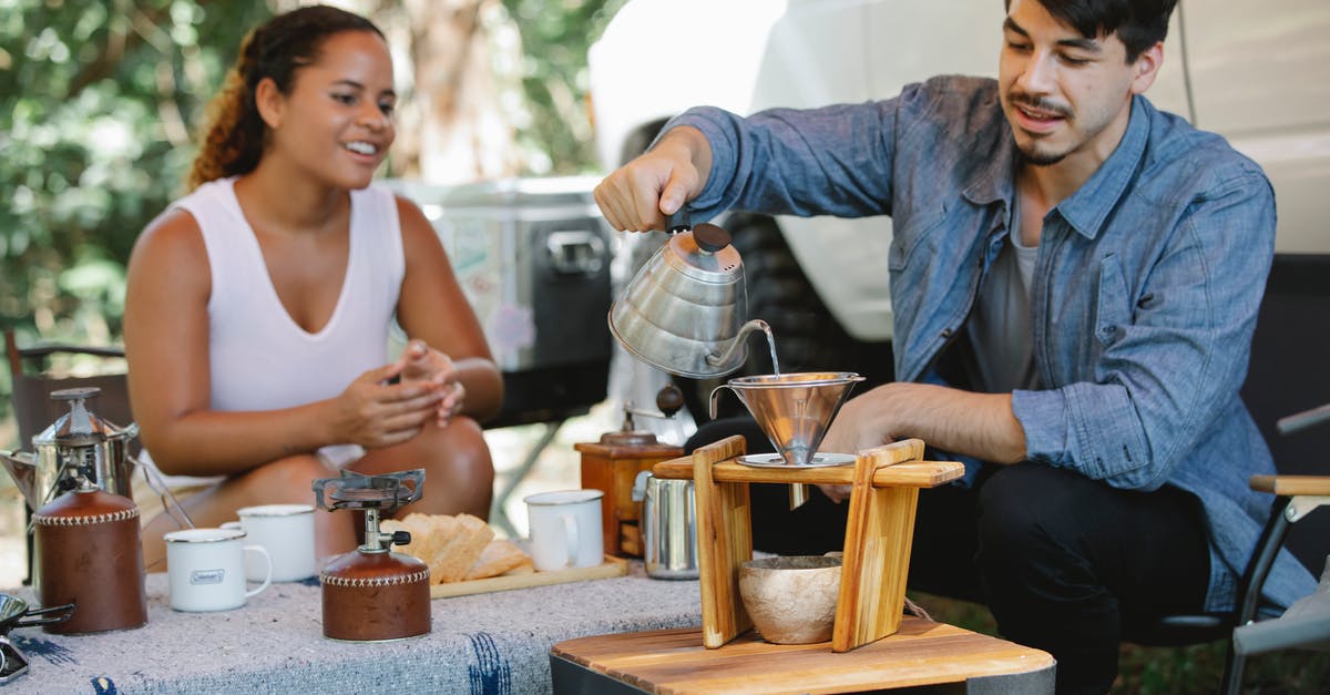 Where can you buy a portable Distiller or a Reverse Osmosis water filter in London? [closed] - Content young man pouring hot water from gooseneck kettle into filter while preparing pour over coffee with smiling girlfriend during picnic