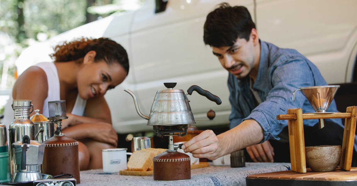 Where can you buy a portable Distiller or a Reverse Osmosis water filter in London? [closed] - Diverse couple switching portable stove to boil water during picnic