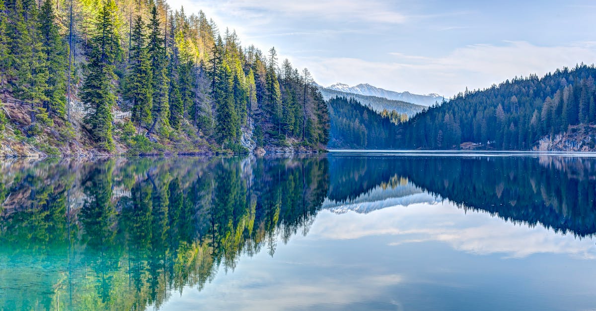 Where is this lake/mountain scene? - Green Pine Trees Near Body of Water Where is this lake/mountain scene? - Green Pine Trees Near Body of Water