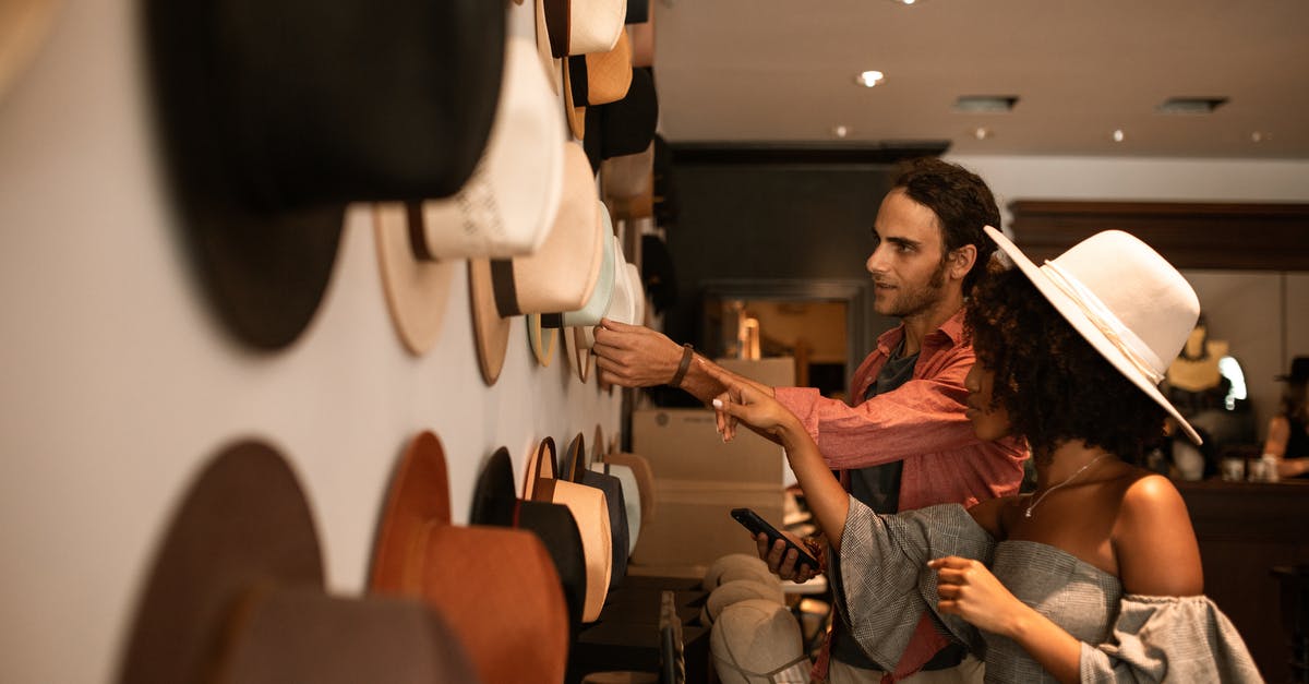 Who is checking and what about passengers heading to Canada? - A Man and a Woman Checking Hat Hanging on Display Who is checking and what about passengers heading to Canada? - A Man and a Woman Checking Hat Hanging on Display