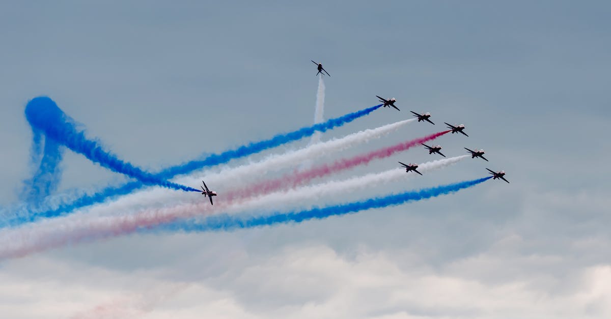 Why do airlines flag passengers? - Modern military aircraft with colorful smokes flying in sky during air fair Why do airlines flag passengers? - Modern military aircraft with colorful smokes flying in sky during air fair
