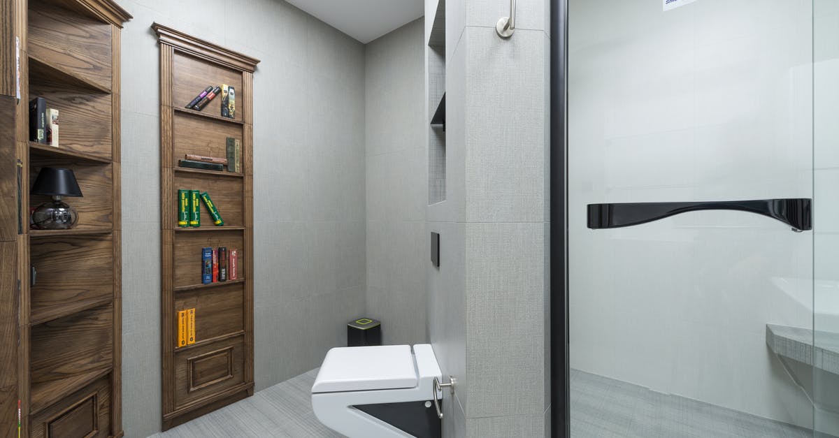 Why do many public bathrooms in Israel lack toilet seats? - White toilet placed between glass shower cabin and various decorations on wooden shelves in light modern bathroom with creative design Why do many public bathrooms in Israel lack toilet seats? - White toilet placed between glass shower cabin and various decorations on wooden shelves in light modern bathroom with creative design