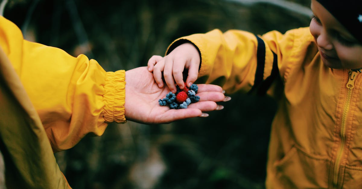 Why don't they give you a sweet on take-off anymore? - Crop female giving berries to kid Why don't they give you a sweet on take-off anymore? - Crop female giving berries to kid