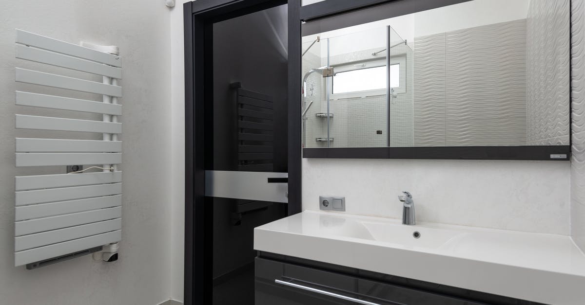 Why is the bathroom's light switch outside the room in some countries? - Creative design of bathroom with door between heated towel rail and washstand under rectangular mirror in light house Why is the bathroom's light switch outside the room in some countries? - Creative design of bathroom with door between heated towel rail and washstand under rectangular mirror in light house