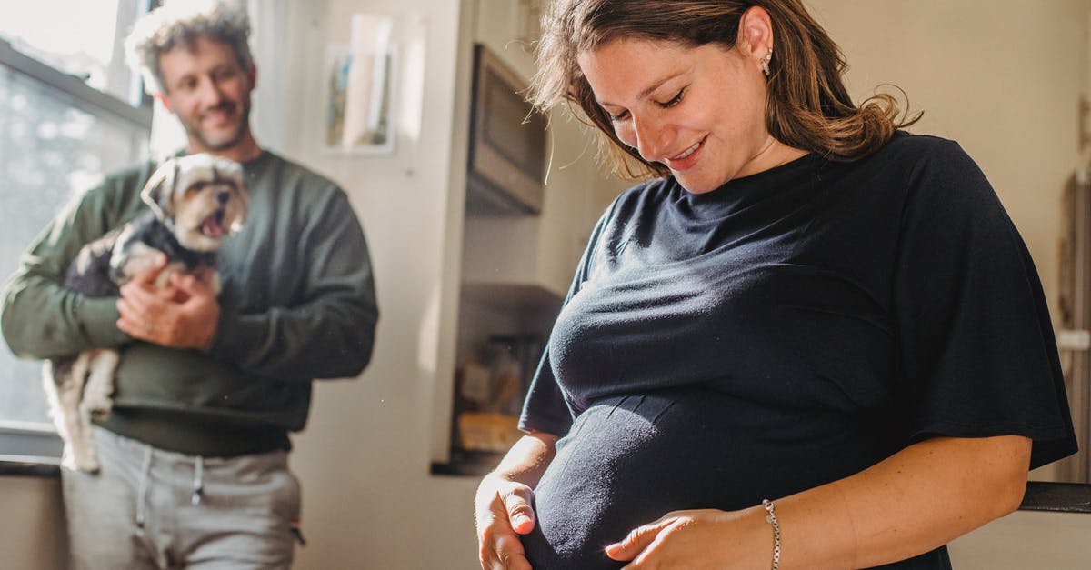 Will an overstay in India as a child affect future travel? - Cheerful adult pregnant woman feeling child moving while touching belly and husband smiling while standing with dog near window in apartment Will an overstay in India as a child affect future travel? - Cheerful adult pregnant woman feeling child moving while touching belly and husband smiling while standing with dog near window in apartment