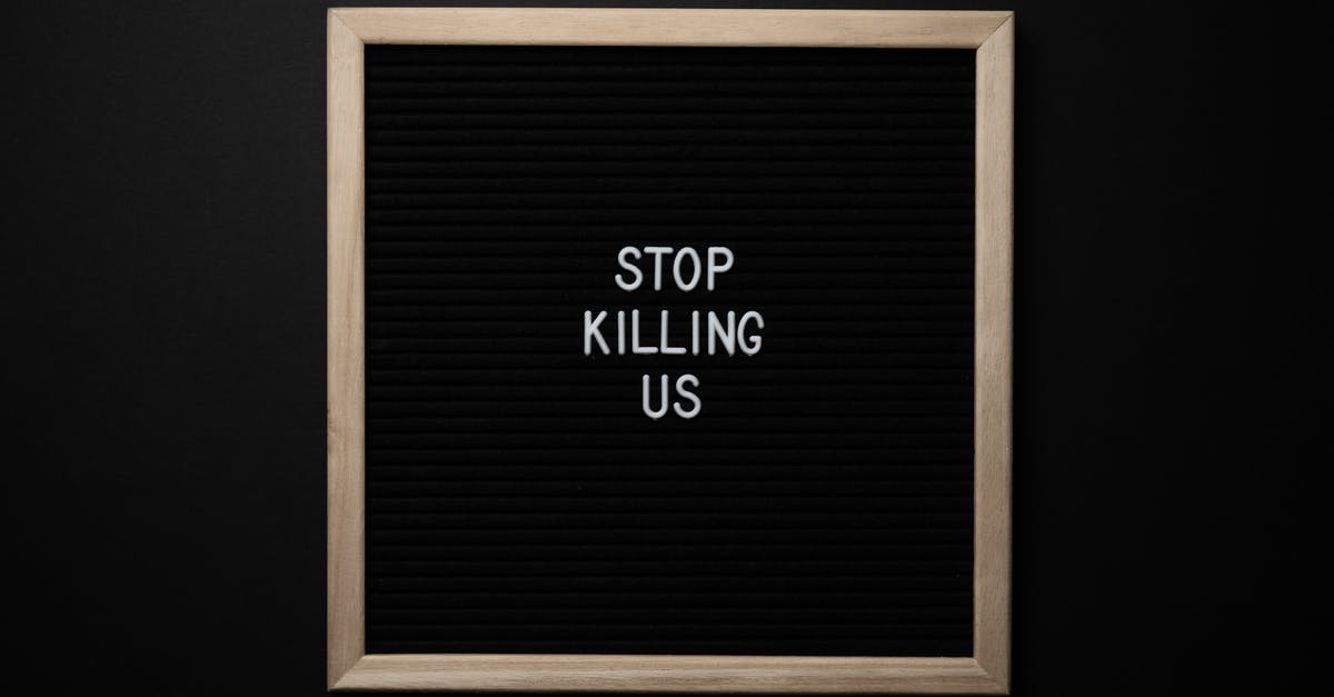 Will I have a problem re-entering the United States? - Top view of slogan Stop Killing Us on surface of square blackboard on black background Will I have a problem re-entering the United States? - Top view of slogan Stop Killing Us on surface of square blackboard on black background