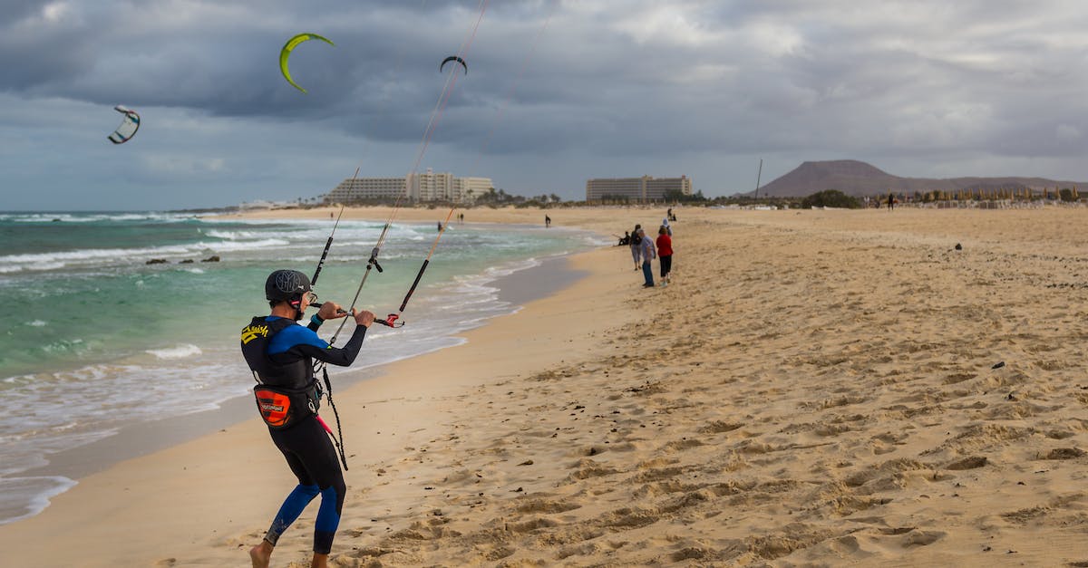 Windsurfing in Switzerland (or nearby areas) - Man in Blue and Black Wet Suit Holding Fishing Rod on Beach